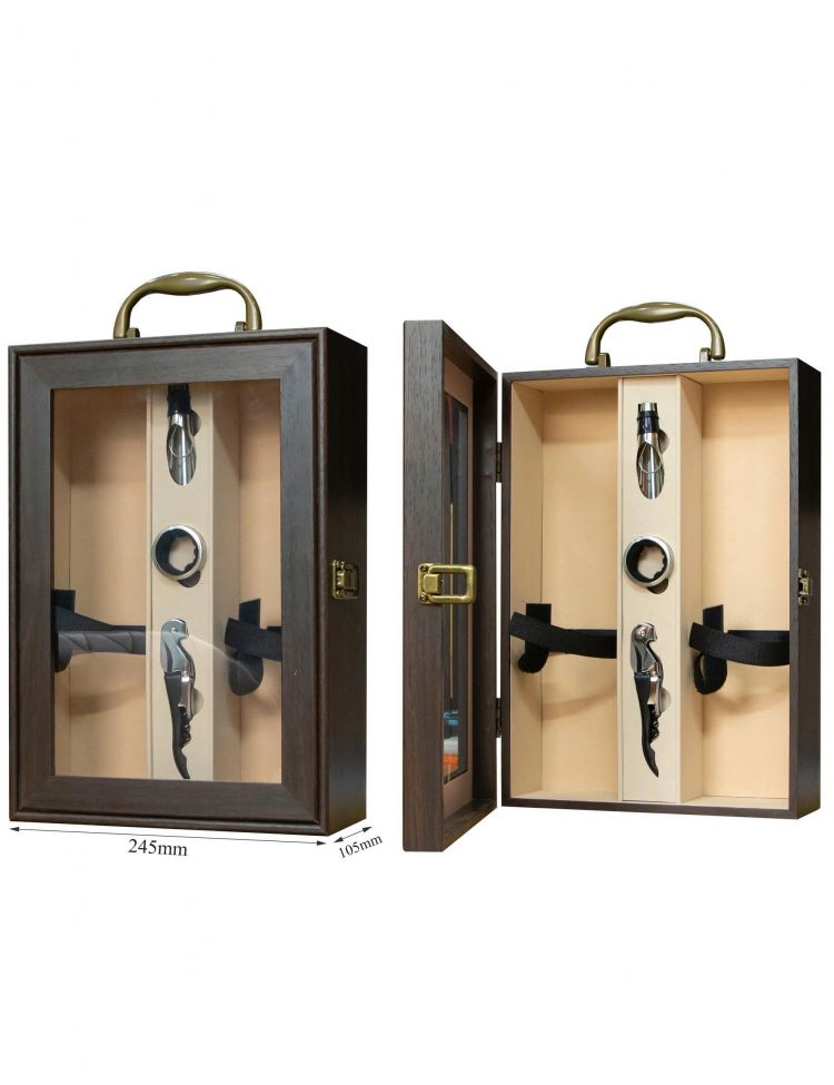 HỘP SƠN MÀI 2 CHAI NẮP KÍNH CAO CẤP – MÀU NÂU