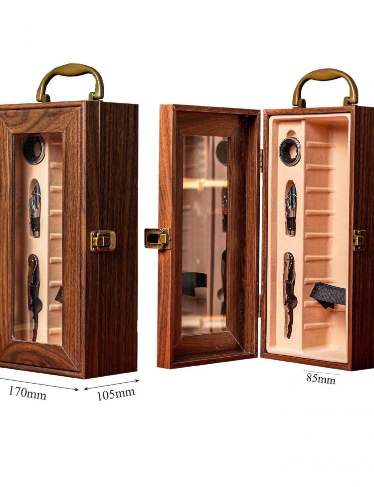 Hộp sơn mài 1 chai nắp kính khay nhựa thẳng màu nâu